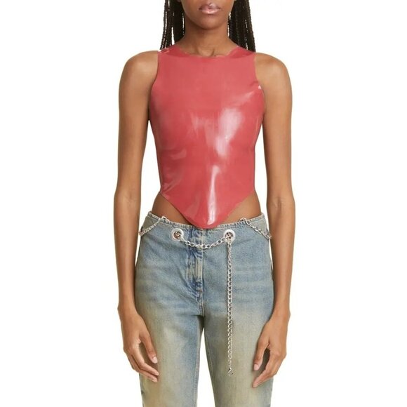 Miaou Jinx Top in Strawberry Large New Womens Faux Leather Vegan Cropped Tank - Picture 11 of 15